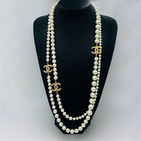 faux chanel long pearl rope necklace|chanel pearl necklace vintage.